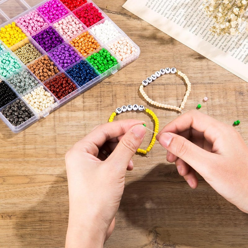 Goldwise Jewelry Making Bead Kit for Adults – 2 Storage Boxes with 24 Colors Glass Seed Beads, Letter & Number Beads and Charms for DIY Bracelets & Fashion Accessories - Image 4